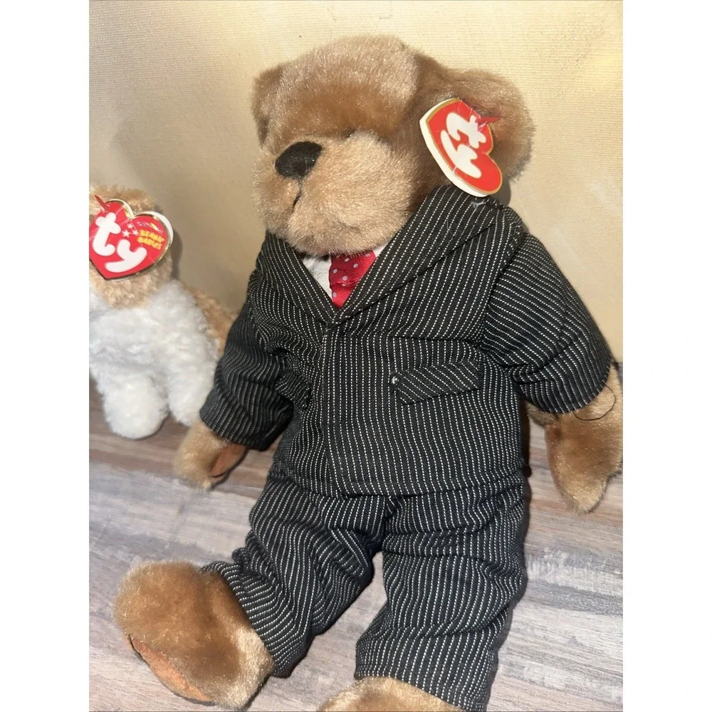 TY Attic Bear WILLIAM Pinstriped Business Suit‎ Red Tie White Shirt Jointed 12